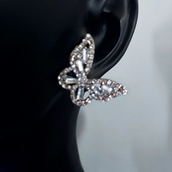 SILVER BUTTERFLY CUBIC ZIRCONIA STUD EARRINGS - Picture 3 of 5